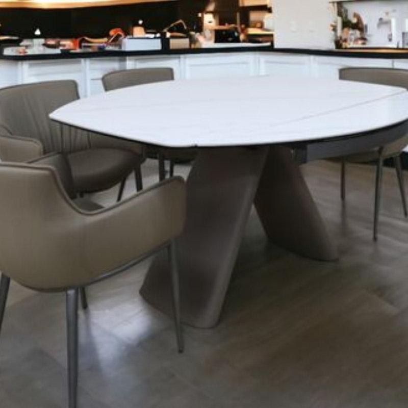 Round Marble Top Solid Wood Base Dining Table