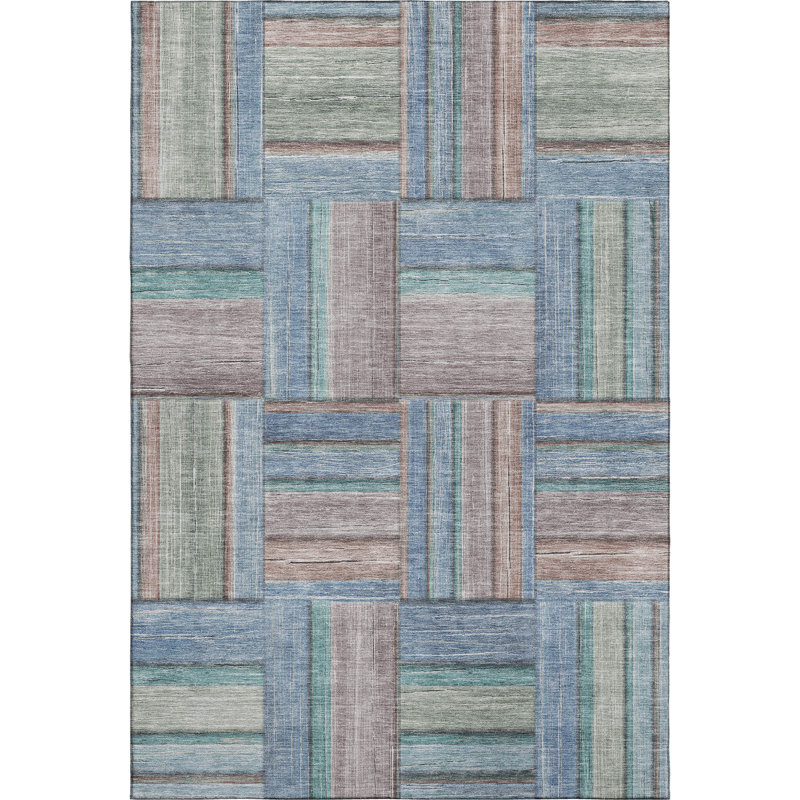 Premium Machine Washable Mayfield AMF2285 Geometric Rug, Denim, 8' x 10'
