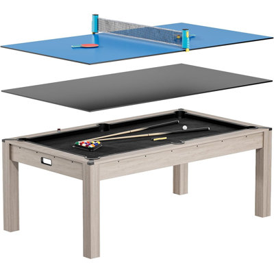 Table de billard et de ping-pong convertible 7-en-1 avec table de billard et tennis de table 7-en-1 avec accessoires, grain de bois HDF et accents chromés