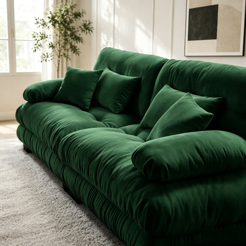 Canapé Cloud, canapé en chenille, Vert + 2 sièges