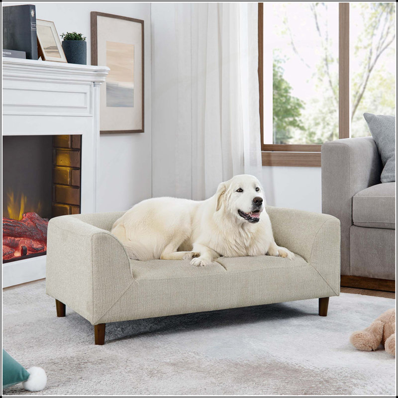 Modern Rectangular Pet Sofa with Armrests and Backrest, Ideal for Small and Medium Dogs, Beige