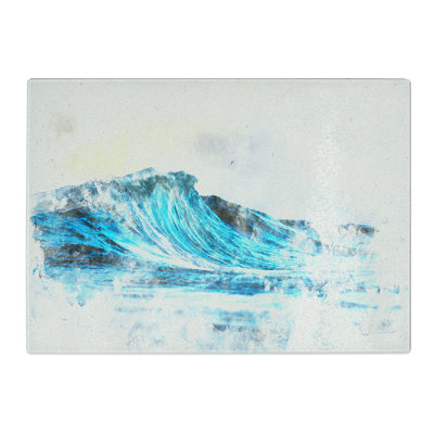 Tempered Glass Wave View Watercolour Chopping Board