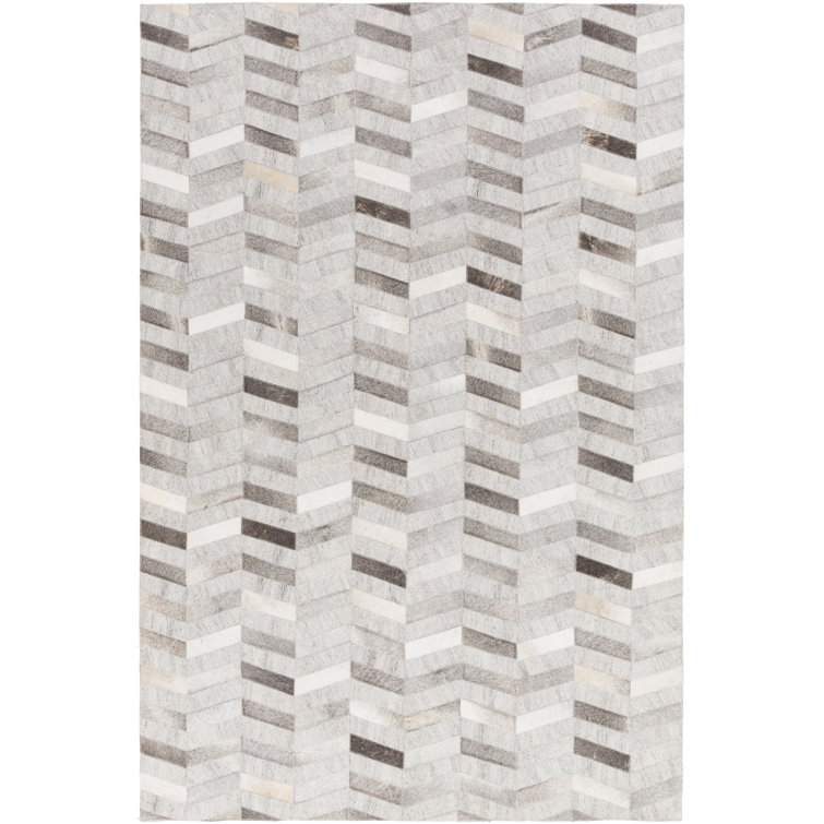 Medora Leather Chevron Area Rug in Khaki/Brown