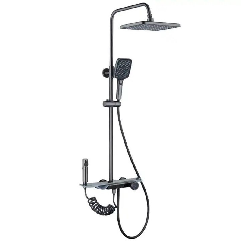 Juno Commercial Matte Black Wall Mounted Single Handle Square Bathroom Shower Set