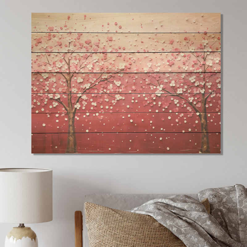 Cerisier rose et blanc I - impression sur cerisier sur bois, H 10 po x l 20 po