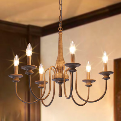 Traditional 6-Light Dimmable French Country Candle Chandelier Rustic Farmhouse Ceiling Fixture