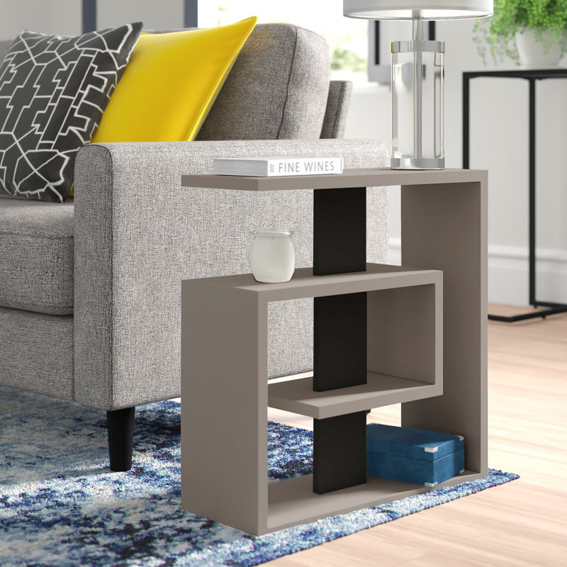 Saly Modern Side Table with Storage Shelves for Living Room, Light Mocha/Anthracite
