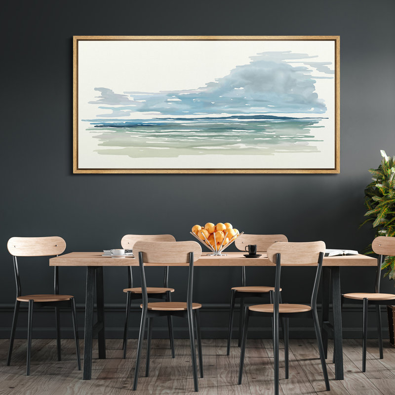 «Watercolor Coastal Horizon», toile encadrée - Paysage océanique bleu et vert, H 30 po x l 60 po, Naturel