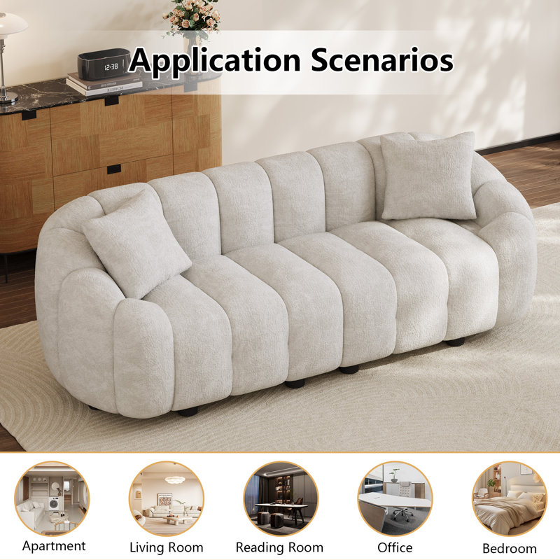 Canapé rembourré capitonné à siège profond , H 27,8 po x l 91,5 po x P 36 po, Blanc beige
