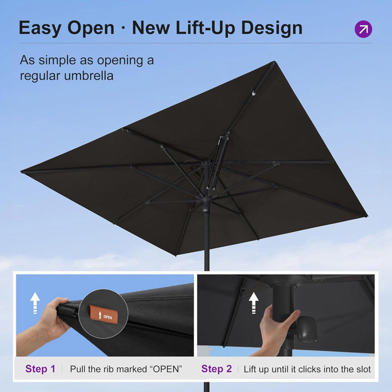 Parasol de table semi-automatique pour l'extérieur, Gray, L 120 po x P 120 po