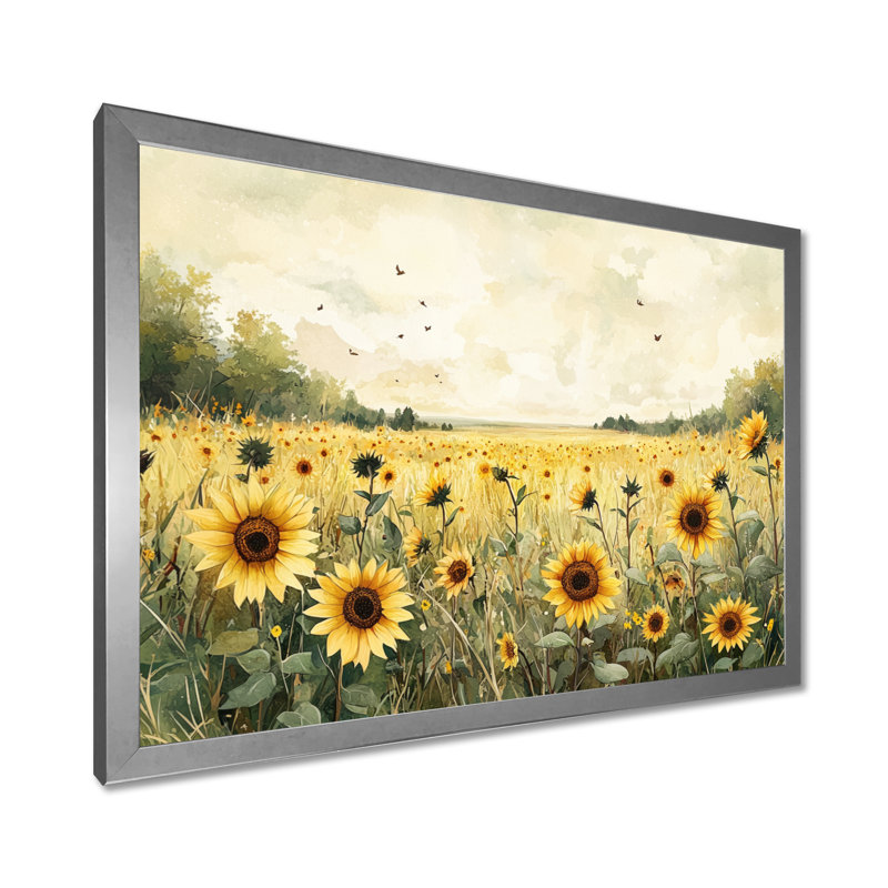 Dovonte Vintage Prairie Sunflowers Countryside II - tournesols, art mural sur toile, Reproduction encadrée d'une seule photo