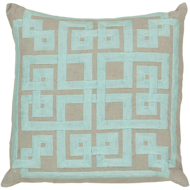 Coussin décoratif en lin, H 18 po x l 18 po x P 4 po, Aqua / wasabi, Duvet