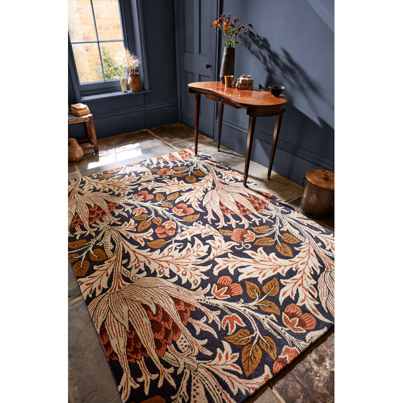 Morris Hand Tufted Wool Floral Area Rug in Orange, Rectangle 6'7" x 9'2"