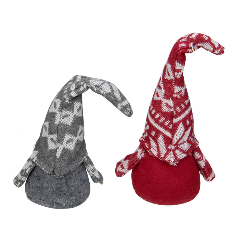 Set of 2 Red and Gray Gnomes with Nordic Hats Christmas Ornaments 7"