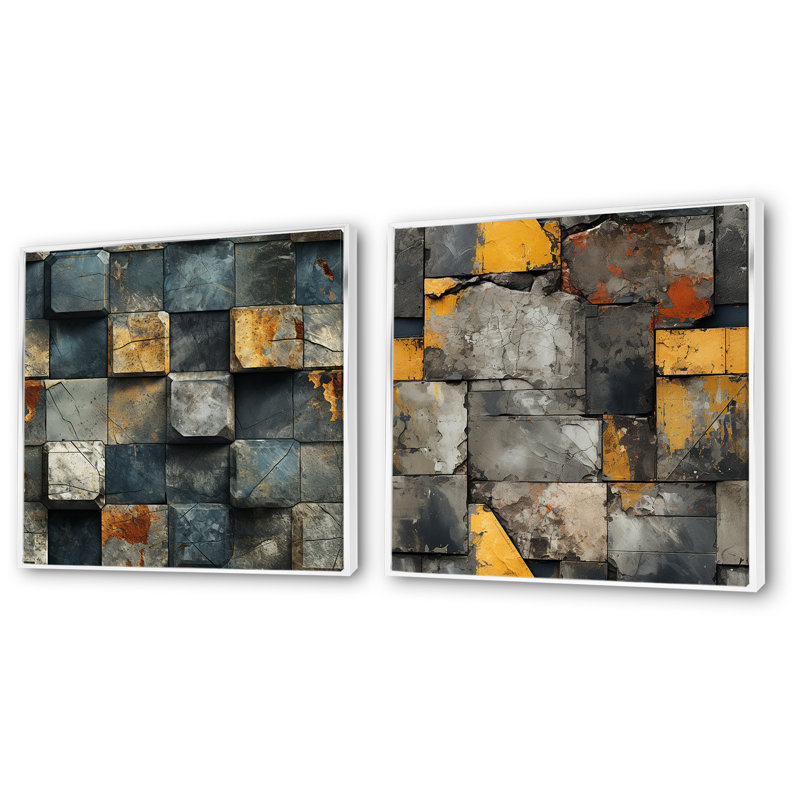 Consuello - Ensemble de 2 décorations murales abstraites, Cadre blanc, H 36 po x l 73 po x P 1,5 po