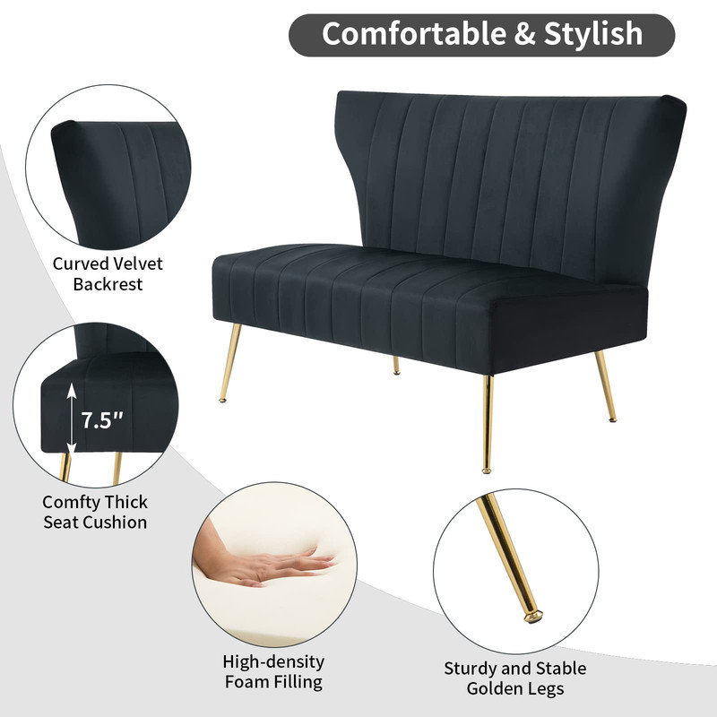 Vardell Fabric 48'' Reception Loveseat, Black