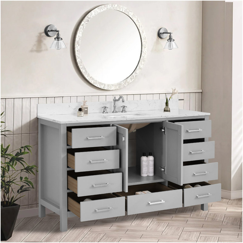 Meuble-lavabo 54 po, meuble-lavabo à cadre en bois, comptoir de meuble-lavabo autoportant avec lavabo gris, Gris