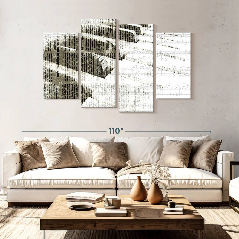 Notes de piano 4 pièces, H 54 po x l 84 po x P 1,25 po