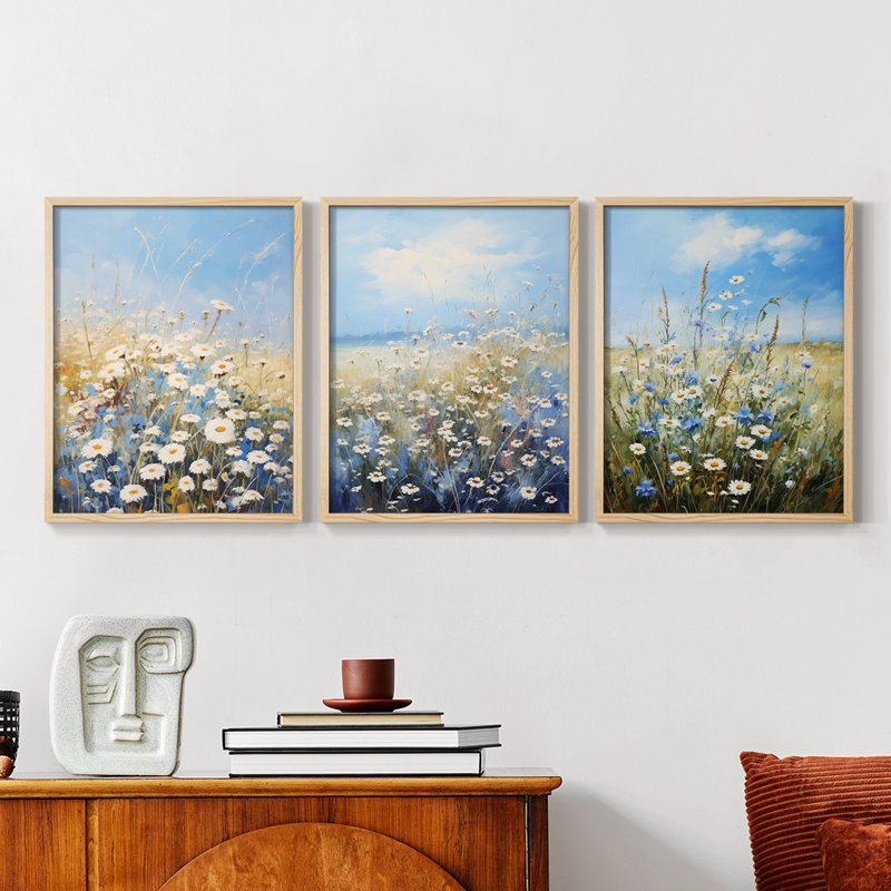 Floral Study Series I -Set of 3 Fric Giclee Prints -Prêt à, Encadré naturel, H 14 po x l 11 po