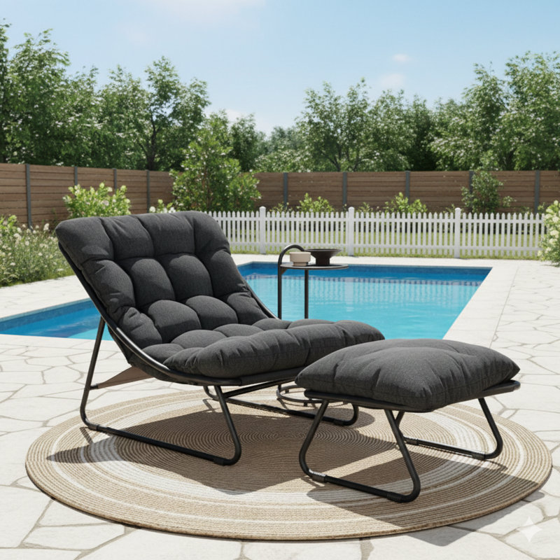 Samba Outdoor Lounge Chair with Ottoman, Dark Grey, Dark Grey