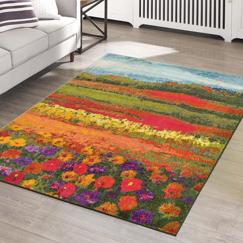Tapis vert / rouge / jaune Glenarden, Rectangle 9 pi x 12 pi 2 po