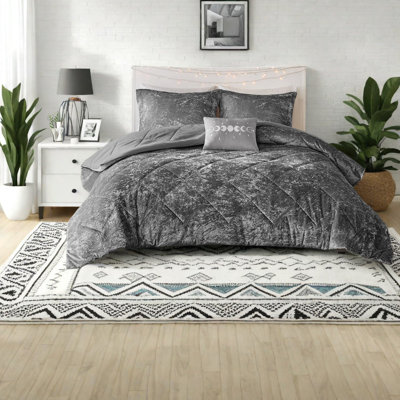 Ensembles de literie en velours gris luxueux avec édredon hypoallergénique et coussin décoratif