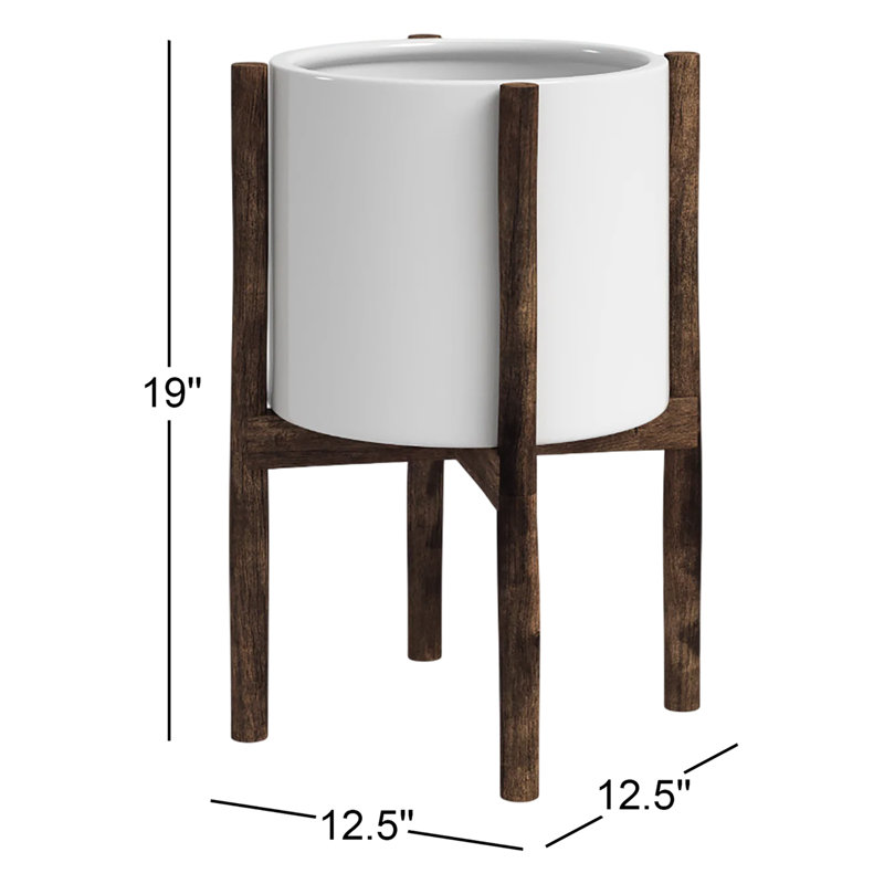 Handmade Pot Planter, White/Dark Walnut, 19" H X 12.5" W X 12.5" D