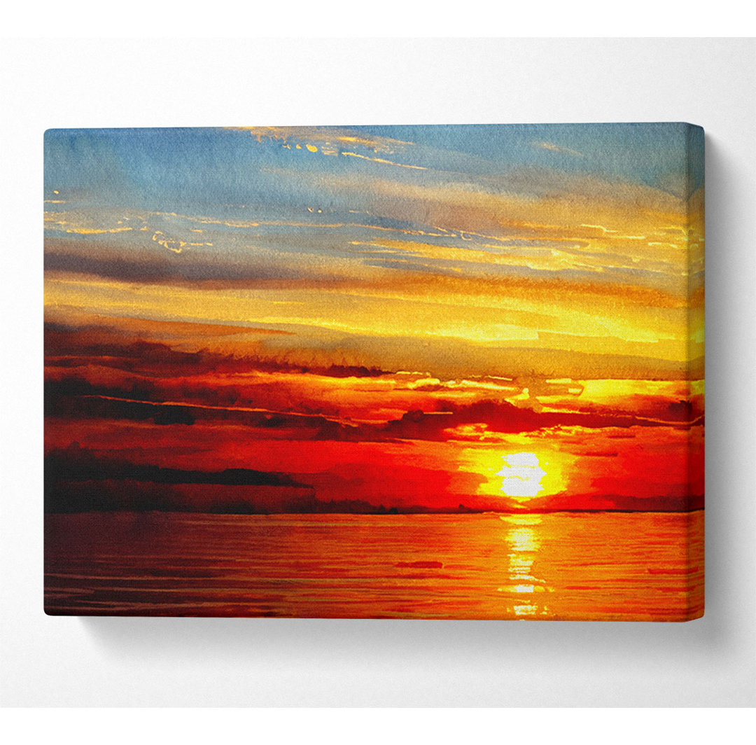 Fernes Meer Segelboot Sonnenuntergang Leinwand Aquarell