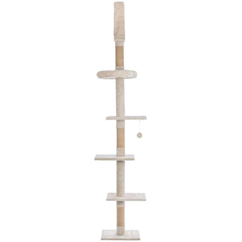 TRIXIE Kobe Cat Tree, 4-Level Cat Tower, Adjustable Tension 90.5"-104" Ceiling Mount, Large Sisal Cat Scratcher, Beige