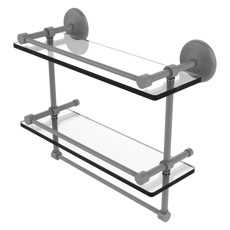 Tilney 2 Piece Tiered Shelf with Towel Bar, Matte Gray, 16"H x 16"W x 14"D