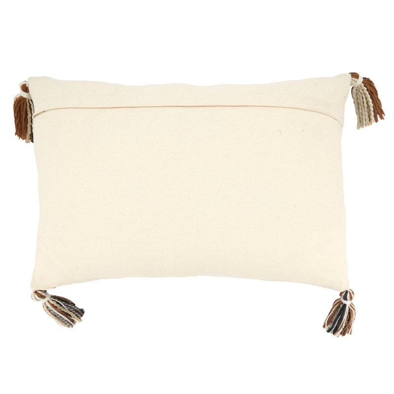 Geometric Bliss Beige and Brown Tasseled Throw Pillow