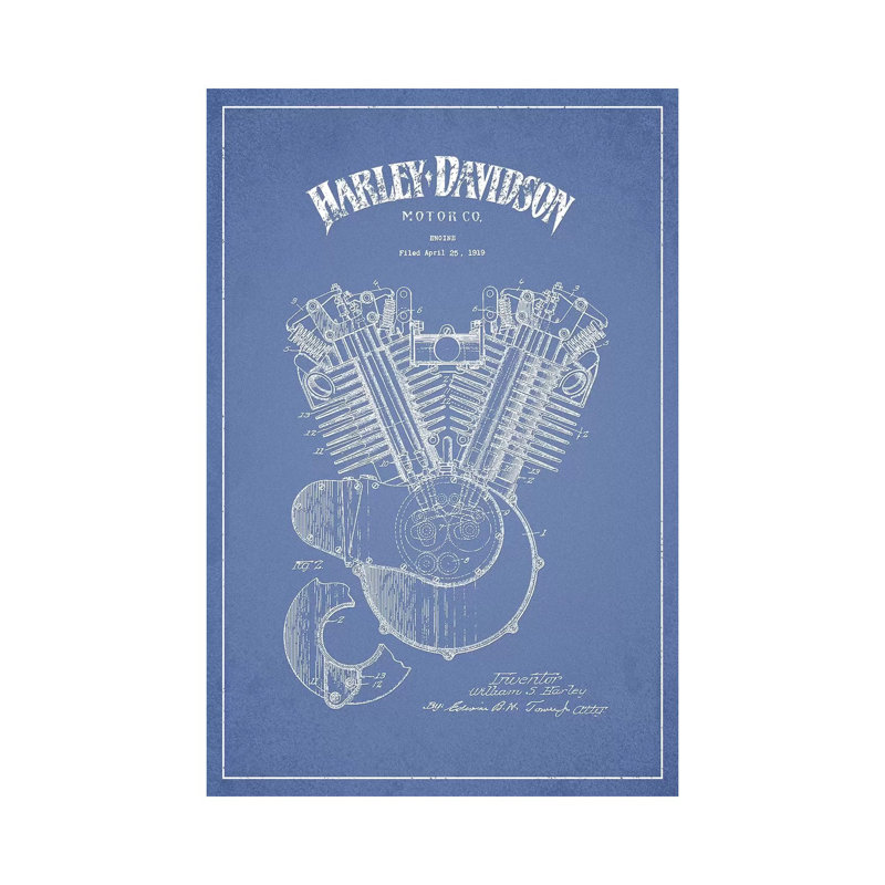 Harley-Davidson Motorcycles Engine (Light Blue) by Aged Pixel - Wrapped Canvas Print, 20.32 cm H x 30.48 cm W