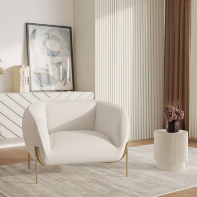 Fauteuil d'appoint à une place avec pieds en fer doré, dossier incurvé et mousse moelleuse pour le salon et le bureau Ratnam
