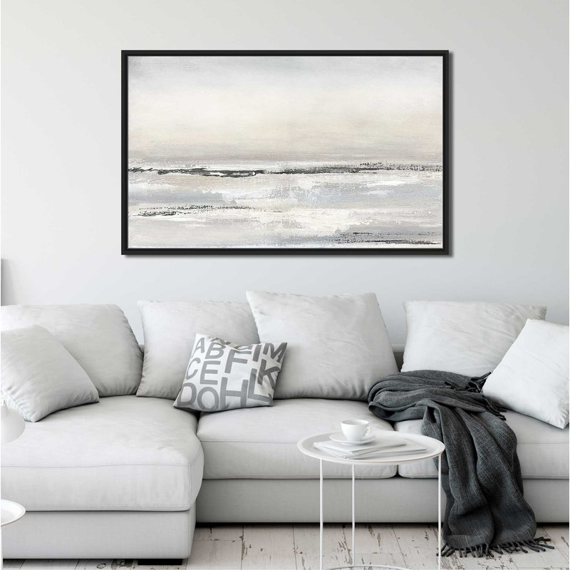 «Distant Fog» par Tava Studios - Peinture, Cadre flottant noir, H 31,5 po x l 51,5 po x P 2 po