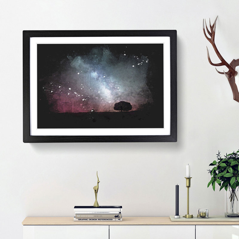 Stars Above A Lone Tree - Picture Frame Graphic Art, Black Framed, 62cm H x 87cm W x 2cm D