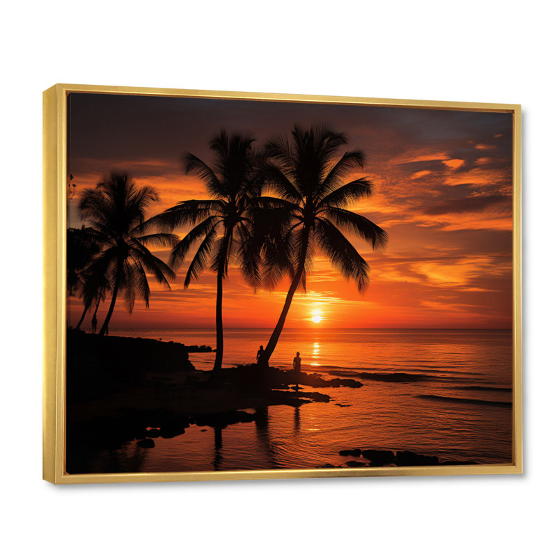 Photo de coucher de soleil des Caraïbes - reproduction sur toile, H 16 po x l 32 po x P 1 po, Cadre flottant doré