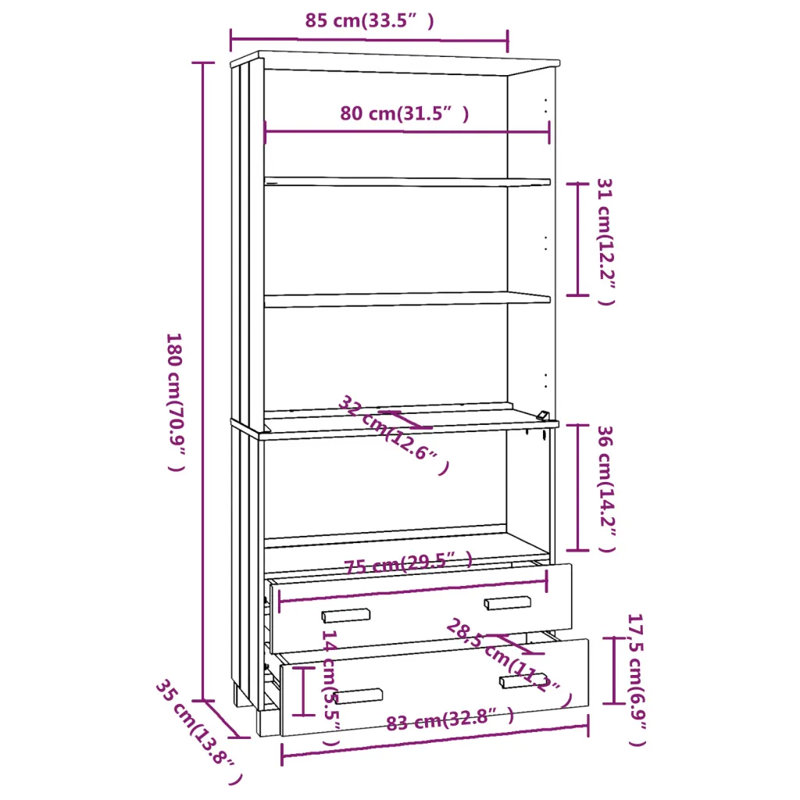 Highboard "HAMAR" Solid Wood Pine, Light Grey