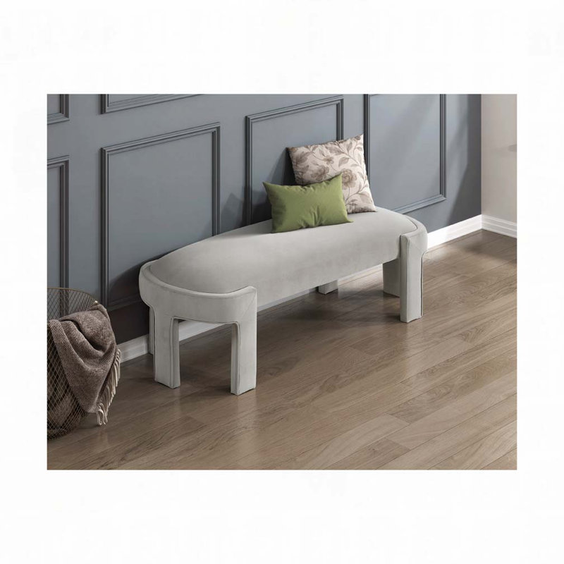 Banc rembourré en velours, Gris cendre