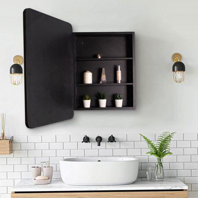 Armoire à pharmacie 24 po x 30 po à fixation murale ou encastrée en métal noir avec miroir