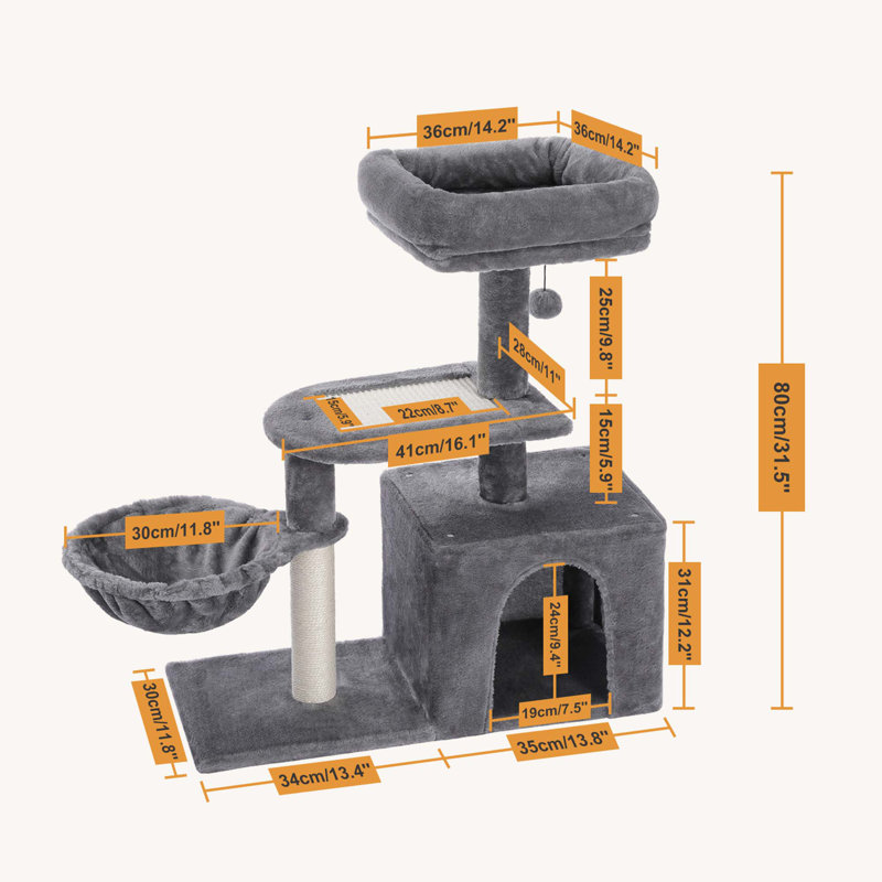 Plush Cat Tree Tower With Large Condo, Hammock And Sisal Scratching Post