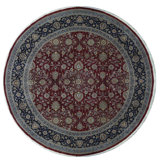 Wool Oriental Area Rug in Wine/Navy