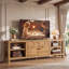 Meuble télé 71 po en bois massif avec tablettes ouvertes, centre de divertissement rustique pour salon, brun naturel-1875995126