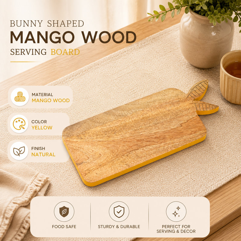 Leaf Detail Mango Wood Serving Board – Wooden Cheese & Charcuterie Platter with Coloured Edge, 40.6 cm