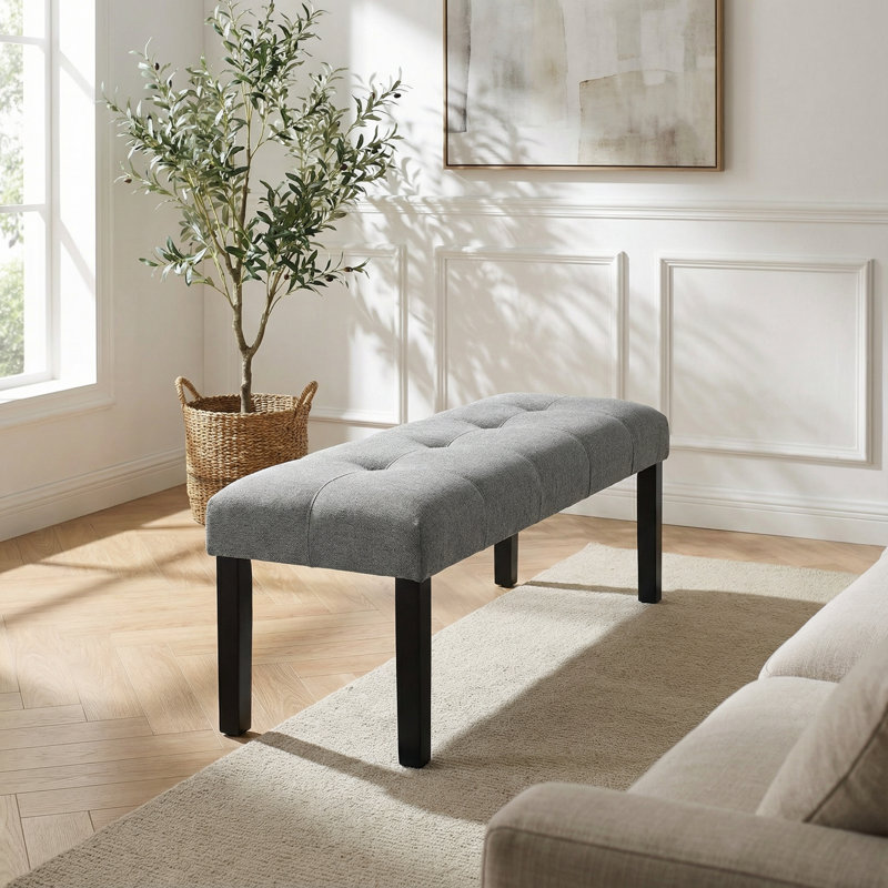 Banc de salle à manger moderne en tissu capitonné avec des pieds en bois d'hévéa, une solution de siège rembourrée polyvalente pour les espaces de cuisine, de chambre à coucher et de couloir