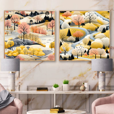 Paysage d'automne à motif scandinave VI - ensemble de collage de paysage carré de 2