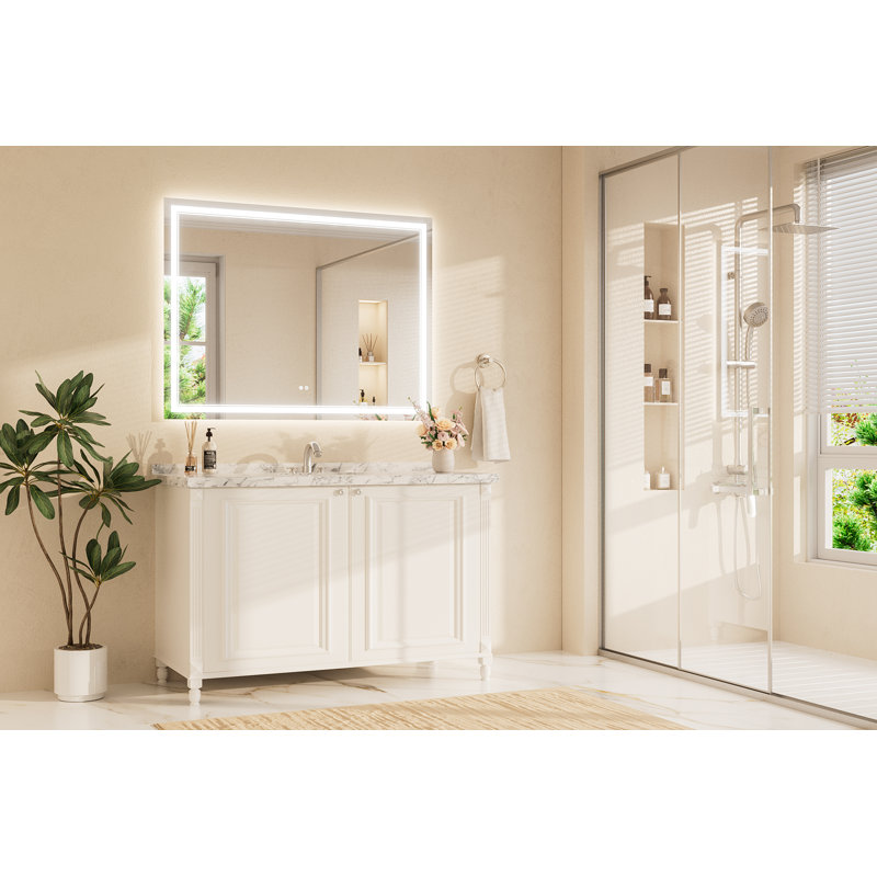 Miroir de salle de bain à DEL avant et rétro-éclairé, 3 lumières à intensité variable et miroir en verre trempé anti-buée