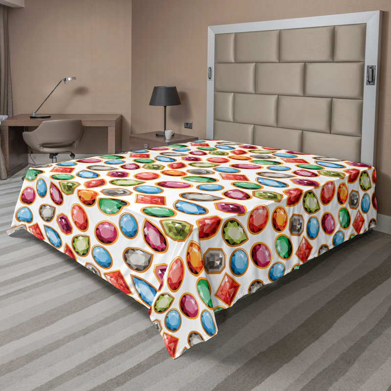Ambesonne Top Flat Sheet Curving Art, Multicolor Diamond 1, California King Flat Sheet