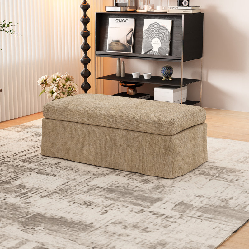 46" W Chenille  Upholstered Ottoman without Storage Space, Wheat