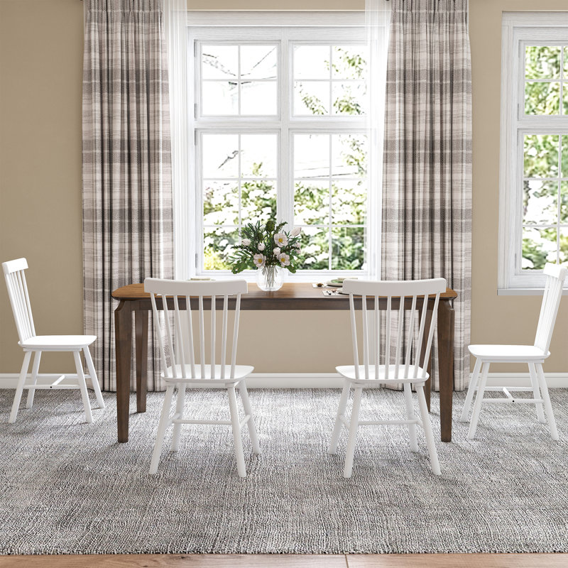 Ensemble de table de salle à manger rectangulaire, table de salle à manger de ferme avec pieds en bois massif et chaises à dossier à lattes Windsor pour cuisine / salle à manger / chambre d'amis