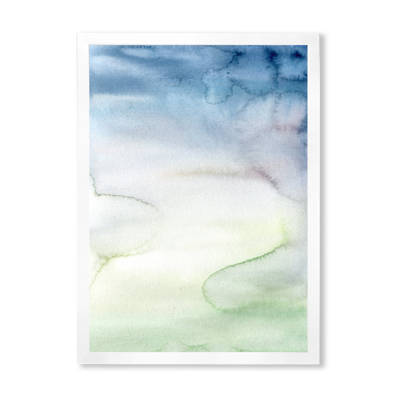 Pastel abstrait avec des taches bleu foncé, vertes et blanches - Peinture sur toile encadrée, H 20 po x l 12 po x P 1po
